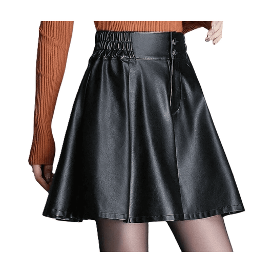 Premium Elastic Waist Pleated Leather Mini Skirt