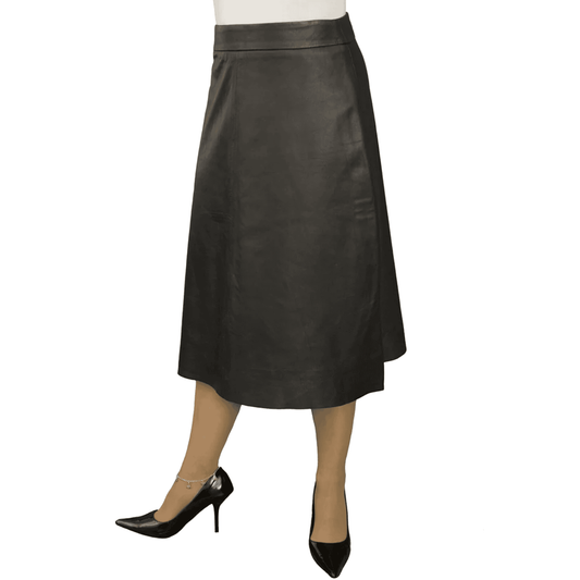 Flared Lambskin Midi Skirt with Red Satin Lining