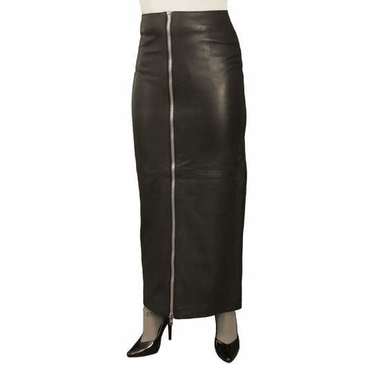 Leather Long Skirt with Red Satin Lining