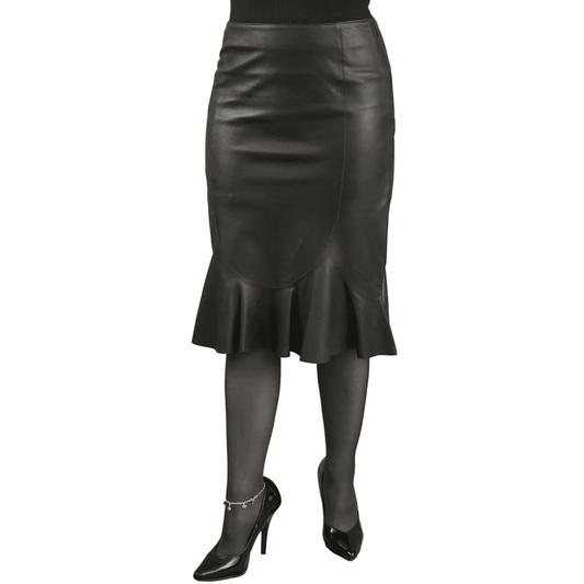 Fluted Below-Knee Midi Skirt in Soft Leather