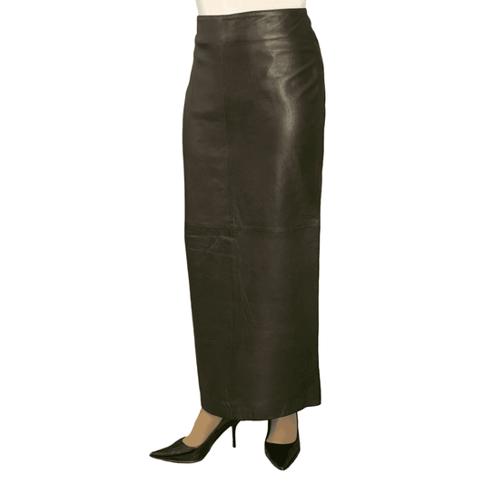 Luxury Black Real Leather Long Pencil Skirt