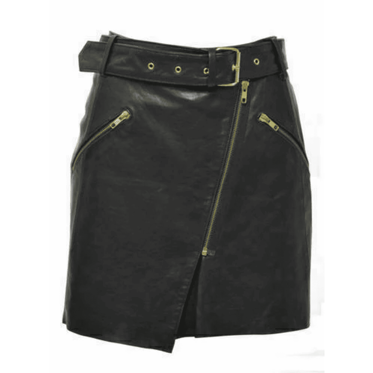Lambskin Pencil Skirt with Gold Accents