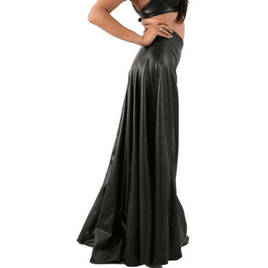 High-Waist A-Line Leather Long Skirt — Gothic Formal