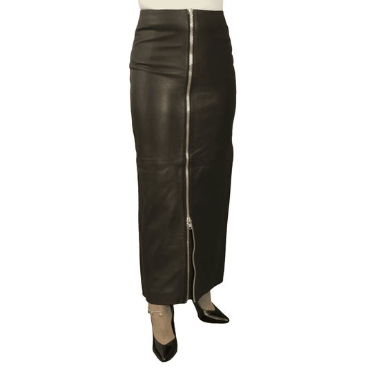Leather Long Skirt with Red Satin Lining