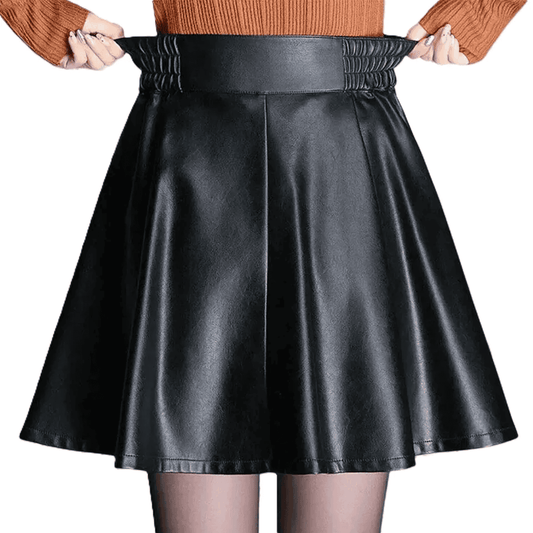 Premium Elastic Waist Pleated Leather Mini Skirt