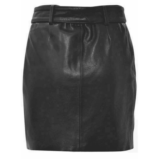 Lambskin Pencil Skirt with Gold Accents