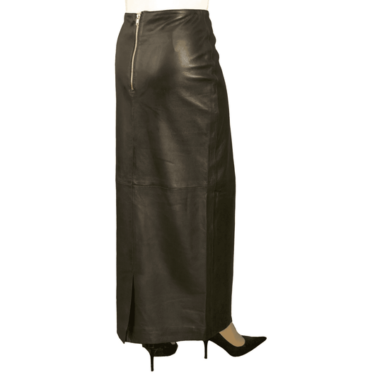 Luxury Black Real Leather Long Pencil Skirt