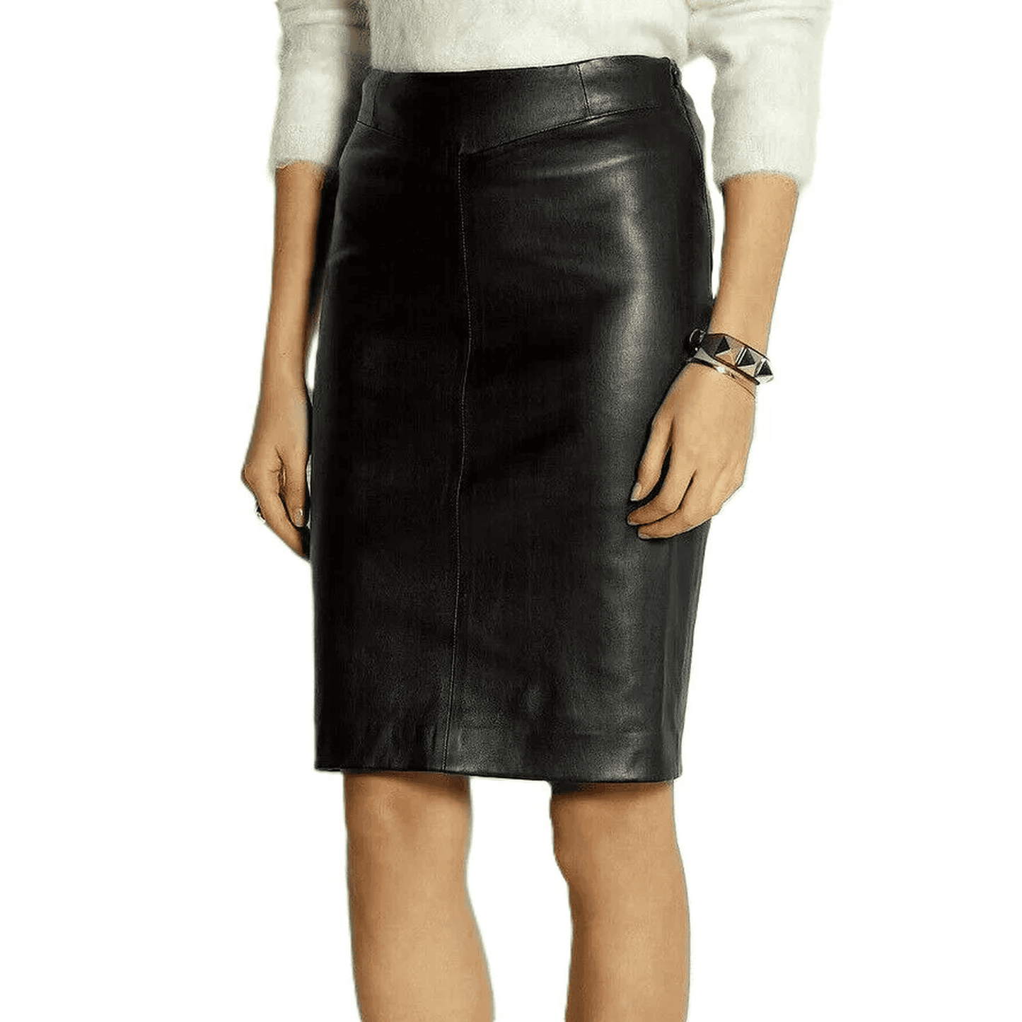 Lambskin Leather Pencil Skirt with Panel Seams