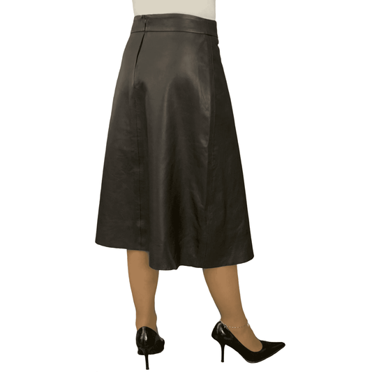 Flared Lambskin Midi Skirt with Red Satin Lining