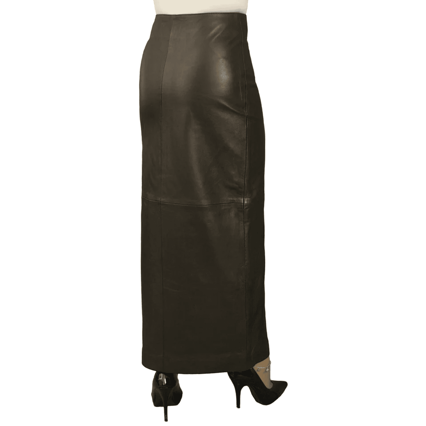 Leather Long Skirt with Red Satin Lining